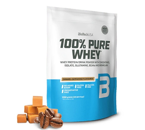 Biotech 100% Pure Whey tejsavó fehérjepor 1000g karamell-cappuccino