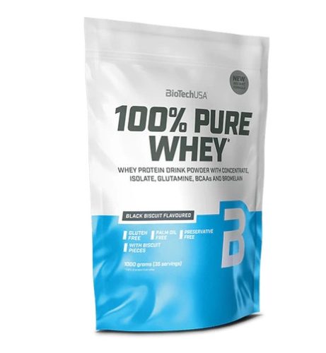 Biotech 100% Pure Whey tejsavó fehérjepor 1000g black biscuit