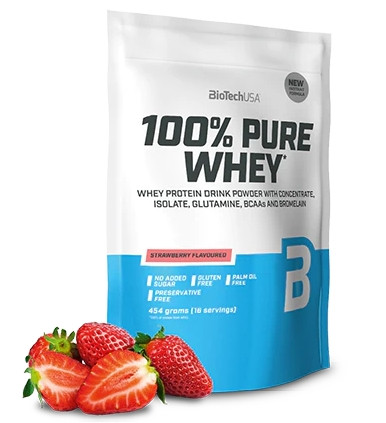 Biotech 100% Pure Whey tejsavó fehérjepor 454g eper