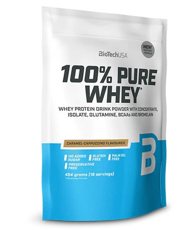 Biotech 100% Pure Whey tejsavó fehérjepor 454g karamell-cappuccino