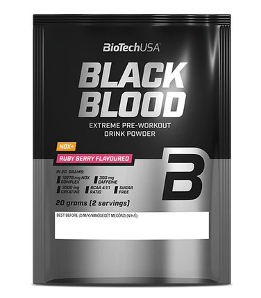 Biotech Black Blood NOX+ edzés előtti italpor 20g ruby berry