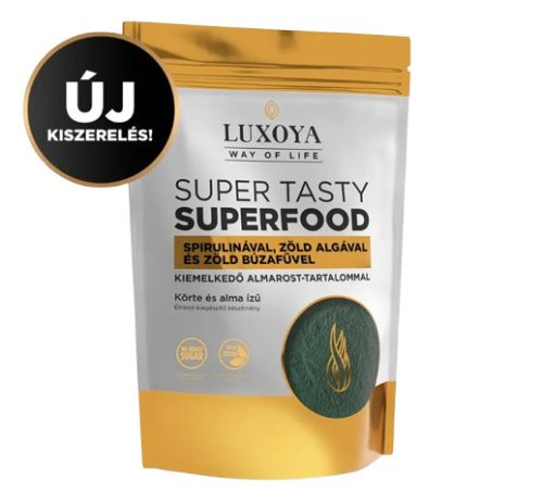Luxoya Super Tasty Superfood Spirulinát és Zöld Búzafüvet tartalmazó italpor körte-alma ízű 300 g