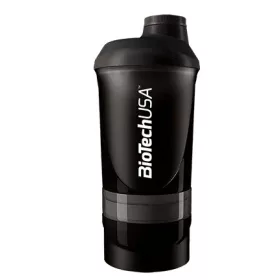   Biotech Keverőpalack Wave+ Shaker fekete füst 600ml(+200ml+150ml)