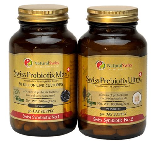 NaturalSwiss Szimbiotikum, Probiotikum 60 db + Prebiotikum 90 db