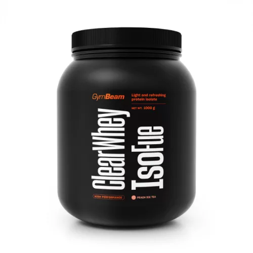 GymBeam Clear Whey IsoFue fehérjeizolátum 500 g - őszibarackos jegestea