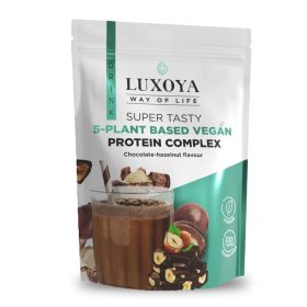   Luxoya Vegan Super Tasty 5 féle növényi fehérjeforrást tartalmazó vegán fehérje italpor , csokoládé-mogyoró