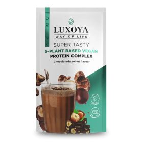   Luxoya Vegan Super Tasty 5 féle növényi fehérjeforrást tartalmazó vegán fehérje italpor 30g, csokoládé-mogyoró