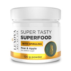   Luxoya Super Tasty Superfood Spirulinát és Zöld Búzafüvet tartalmazó italpor körte-alma ízű 120 g