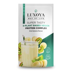    Luxoya Vegan Super Tasty 5 féle növényi fehérjeforrást tartalmazó vegán fehérje italpor 30g, kiwi-banán