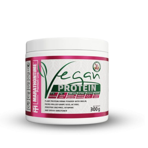 Marathontime Prémium Vegán Protein Fehérje 300 g, eper-banán