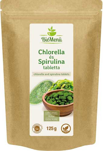 BioMenü BIO CHLORELLA és SPIRULINA tabletta 125 g (~250  db)