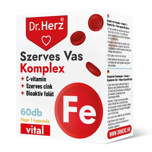 Dr. Herz Szerves Vas komplex+C-vitamin+Szerves Cink+Folát 60 db 