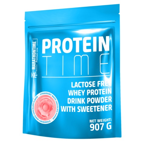 Marathontime Protein Time Laktózmentes Tejsavófehérje 907 g, fehér csokoládé, eper