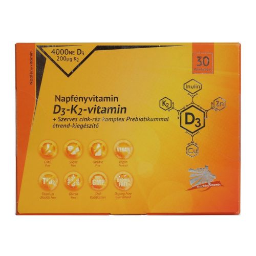 Napfényvitamin D3-K2-vitamin és szerves nyomelem komplex Prebiotikummal kapszula - 30 db