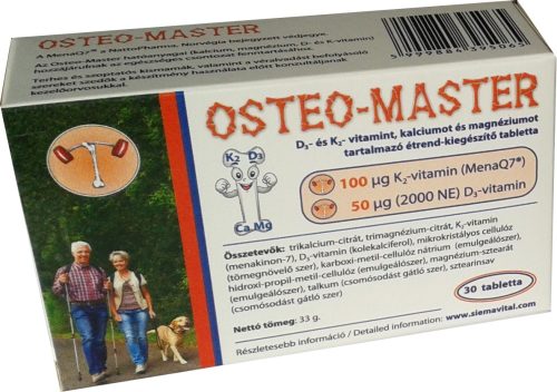 Osteo-Master K2+D3-vitamint, kalciumot és magnéziumot tartalmazó tabletta - 30 db