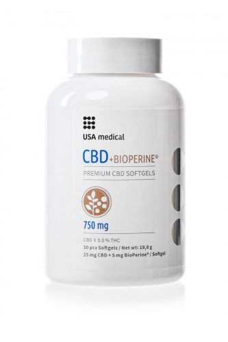 USA Medical CBD olaj kapszula 750 mg + BioPerine 30 db